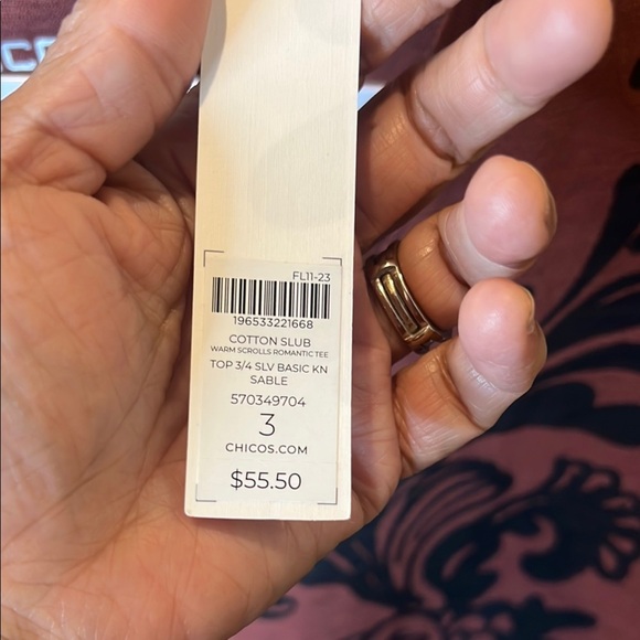 Chico's Cotton Slub Basic Rust Knit V neckline Graphic Blouse size XL /3 - Picture 3 of 11